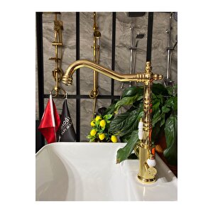 Altın 3 Yollu Mutfak Bataryası Gold Zen Design Arıtmalı Rustik Mutfak Bataryası Evye Musluğu