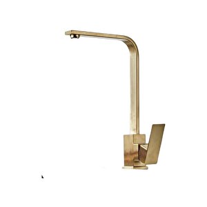 Mat Gold Mutfak Bataryası Fırçalanmış Gold Evye Musluğu Kare Armatür