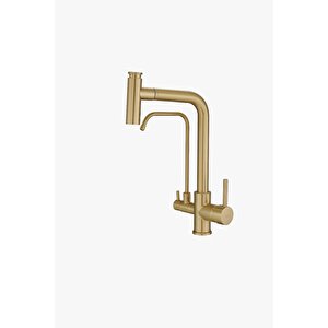 Mat Gold Spiralli Arıtmalı Mutfak Bataryası Uzayan Sistem Arıtma Cihazlarına Uygun Mat Gold Renk