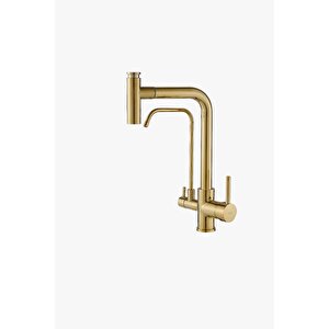 Gold Spiralli Arıtmalı Mutfak Bataryası Uzayan Sistem Mutfak Musluğu Arıtıcılı Gold Renk