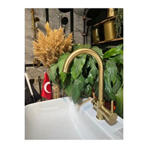Mat Gold Arıtmalı Mutfak Bataryası Modern Tasarım Arıtmalı Mat Altın Armatür
