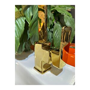 Gold Kare Mutfak Bataryası Premium Pvd Gold Evye Musluğu Frezya Armatür