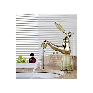 Gold Spiralli Lavabo Bataryası Vintage Tasarım Mermerli Spiralli Lavabo Musluğu