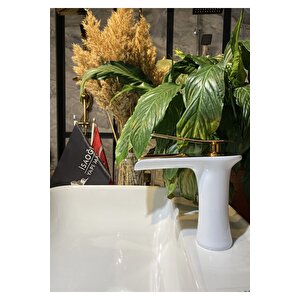 Lavabo Bataryası Şelale Lavabo Musluğu Gold Beyaz Lavabo Armatürü Naturel Doğal Akış