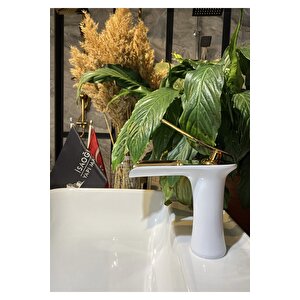 Lavabo Bataryası Şelale Lavabo Musluğu Gold Beyaz Lavabo Armatürü Naturel Doğal Akış