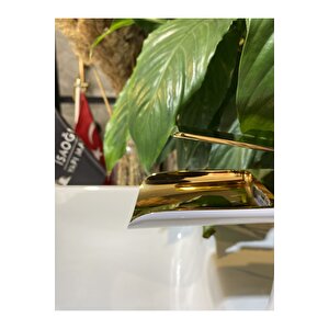 Lavabo Bataryası Şelale Lavabo Musluğu Gold Beyaz Lavabo Armatürü Naturel Doğal Akış