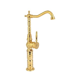 Gold Çanak Lavabo Bataryası Vintage Klasik Çanak Armatür Yüksek Model Altın Musluk