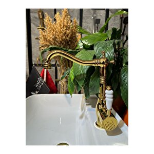 Gold Lavabo Bataryası Zen Design Kolay Abdest Yüksek Lavabo Musluğu Klasik Tasarım Gold