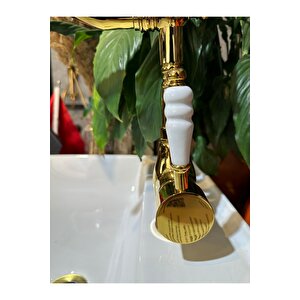 Gold Lavabo Bataryası Zen Design Kolay Abdest Yüksek Lavabo Musluğu Klasik Tasarım Gold