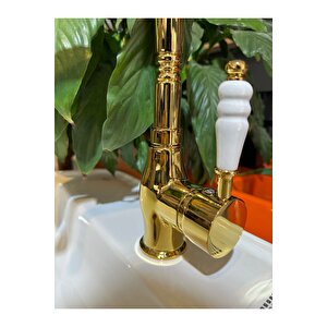 Gold Lavabo Bataryası Zen Design Kolay Abdest Yüksek Lavabo Musluğu Klasik Tasarım Gold
