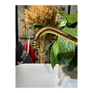 Gold Lavabo Bataryası Zen Design Kolay Abdest Yüksek Lavabo Musluğu Klasik Tasarım Gold