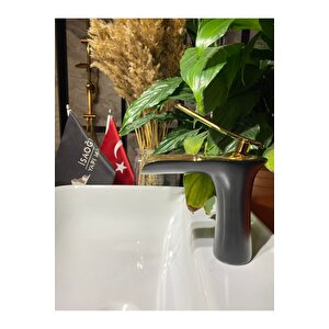 Gold Siyah Lavabo Bataryası Şelale Musluk Doğal Naturel Akışlı Banyo Musluğu