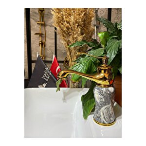 Altın Lavabo Bataryası Gold Banyo Musluk Mermer Design Altın Batarya