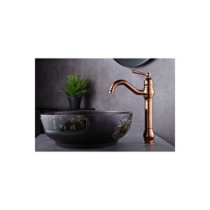Bakır Çanak Lavabo Bataryası Bronz Lavabo Musluğu Polina Çanak Batarya Rose Bakır Musluk