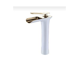 Çanak Lavabo Bataryası Gold Beyaz Şelale Lavabo Musluğu Naturel Akışlı Batarya