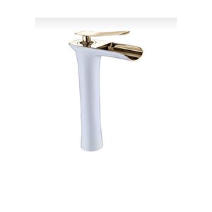 Çanak Lavabo Bataryası Gold Beyaz Şelale Lavabo Musluğu Naturel Akışlı Batarya