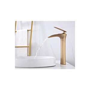 Şelale Lavabo Bataryası Mat Gold Lavabo Bataryası Şelale Akışlı Musluk Mat Altın