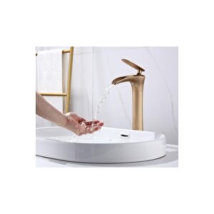 Şelale Lavabo Bataryası Mat Gold Lavabo Bataryası Şelale Akışlı Musluk Mat Altın
