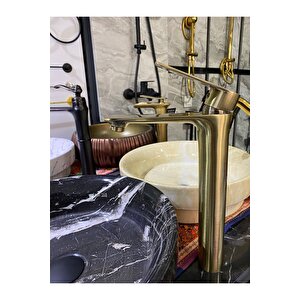 Mat Gold Çanak Lavabo Bataryası Mat Altın Çanak Musluğu Kare Slim Tasarım Mat Gold Batarya