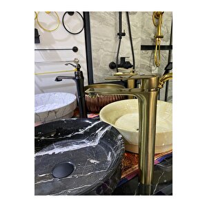 Mat Gold Çanak Lavabo Bataryası Mat Altın Çanak Musluğu Kare Slim Tasarım Mat Gold Batarya