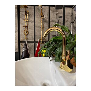 Parlak Gold Diamond Design Lavabo Bataryası