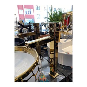 Gold Çanak Bataryası Gold Kare Lavabo Musluğu Premium Yüksek Model Armatür