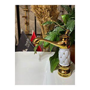 Gold Lavabo Bataryası Altın Lavabo Musluk Taşlı Özel Tasarım Altın Batarya