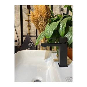 Mat Siyah Lavabo Bataryası Kare Slim Tasarım Siyah Banyo Armatürü