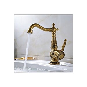 Antik Lavabo Bataryası Rustik Lavabo Musluğu Mat Antik Gold Banyo Bataryası Vintage Tasarım