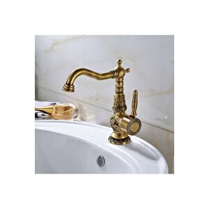 Antik Lavabo Bataryası Rustik Lavabo Musluğu Mat Antik Gold Banyo Bataryası Vintage Tasarım