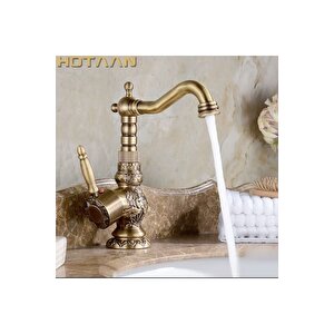 Antik Lavabo Bataryası Rustik Lavabo Musluğu Mat Antik Gold Banyo Bataryası Vintage Tasarım