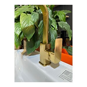 Mat Gold Mutfak Bataryası Fırçalanmış Mat Gold Evye Musluğu Kare Grape Tasarım Armatür