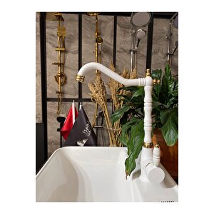 Gold Beyaz Zen Design Mutfak Bataryası Rustik Evye Bataryası