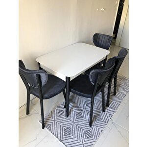 Meva Serisi, Beyaz 70x110 Sabit Mdf Mutfak Masası Takımı 4 Adet Elma Sandalye Antrasit