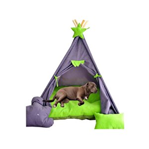 Büyük Irk Köpek Evi Çadırı Yıkanabilir Yırtılmaz Kumaş Soft Minderli Yastık - 110 x 140 cm - Yeşil