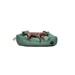 Büyük Irk Köpek Yatağı Ultrasoft Yıkanabilir Yüksek Kaliteli Kumaş Pati İşlemeli - 70 x 90 cm - Yeşil
