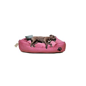 Büyük Irk Köpek Yatağı Ultrasoft Yıkanabilir Yüksek Kaliteli Kumaş Pati İşlemeli - 70 x 90 cm - Pembe