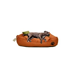 Büyük Irk Köpek Yatağı Ultrasoft Yıkanabilir Yüksek Kaliteli Kumaş Pati İşlemeli - 70 x 90 cm - Kiremit Kırmızı