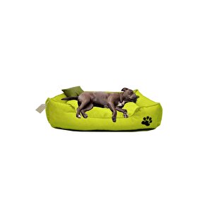 Büyük Irk Köpek Yatağı Ultrasoft Yıkanabilir Yüksek Kaliteli Kumaş Pati İşlemeli - 70 x 90 cm - Sarı
