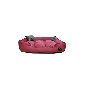 Küçük Irk Köpek Yatağı Yıkanabilir Yüksek Kali̇teli̇ Kumaş Pati̇ İşlemeli̇ - 50 x 40 cm - Kırmızı