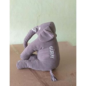 İsimli Kişiye Özel  60 cm Fil Uyku Arkadaşım Uyku Fili Peluş Yumuşak Fil Oturma Desteği - Gri