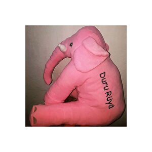 İsimli Kişiye Özel Dev Boy 60 Cm Fil Uyku Arkadaşım Uyku Fili Peluş Yumuşak Fil Oturma Desteği - Pembe