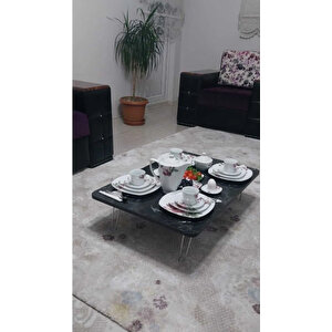 Ahşap Dikdörtgen Yer Sofrası-hamur Açma Masası Siyah Mermer 60 x 110 cm