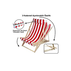 Dzgn Home Ahşap Katlanabilir Taşınabilir Bahçe Plaj Şezlongu Katlanır Şezlong Kamp Teras Sandalyesi - Kırmızı