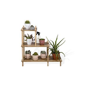 Dekoratif Raflı Ahşap Çiçeklik Saksı Standı Saksılık, Bahçe Balkon Rafı, No 1