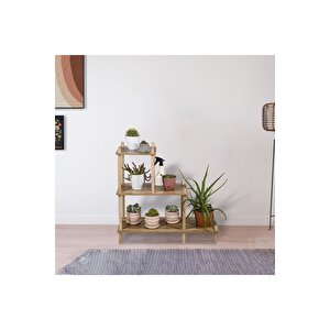 Dekoratif Raflı Ahşap Çiçeklik Saksı Standı Saksılık, Bahçe Balkon Rafı, No 1