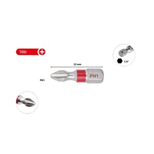 Ph1 X 25 Mm Yıldız Bits Uç Renk Kodlu Cb/251tc