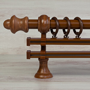 Ceviz Ahşap Rustik Çift Raylı Perde Askısı 210 cm