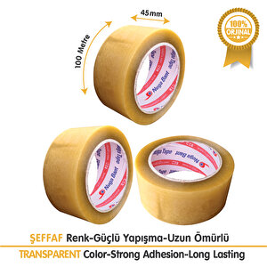 45x100 Şeffaf - (6 Adet) | Hotmelt Güçlü Yapışkanlı Koli Bandı