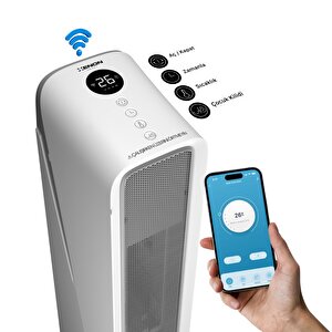 Akıllı Elektrikli Fanlı Turbo Isıtıcı, 2000w Dikey Kule Tipi Soba, Ptc 3 Kademeli Uygulama Wi-fi Uzaktan Kontrol, Çocuk Kilidi Ve Devrilme Korumalı, Sesli Kontrol